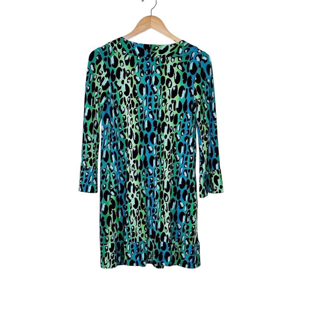 Diane Von Furstenberg Blue and Green Patterned Mini Dress - Picture 2 of 7